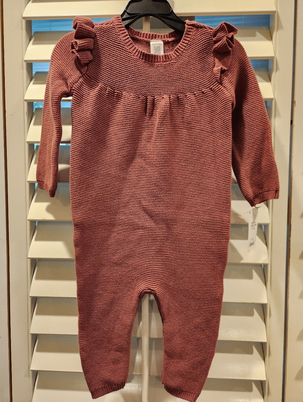 NWT Carter's Dusty Rose Knit Ruffle Shoulder One-Piece Romper, Size 12M
